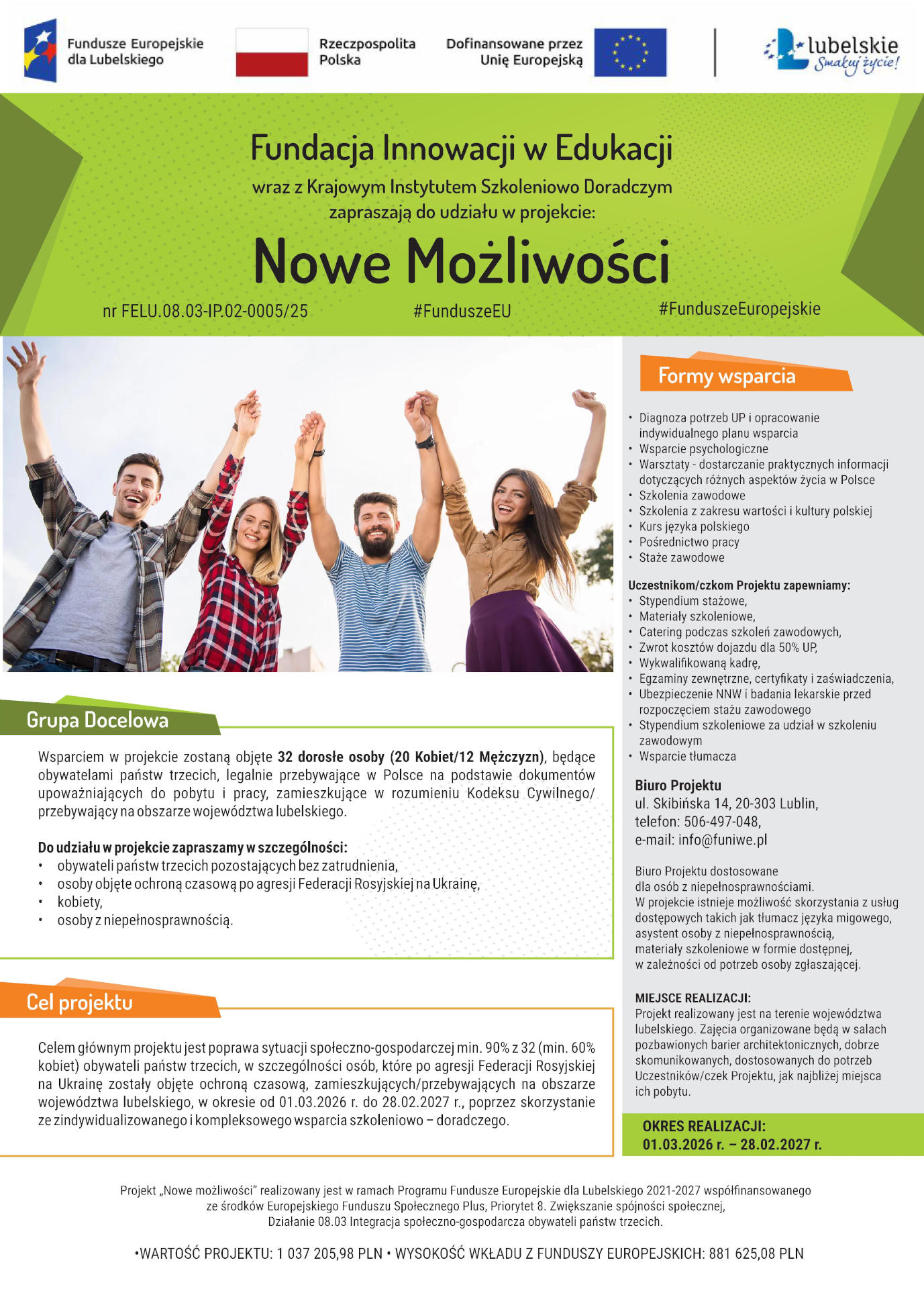 Plakat - zaproszenie do udziału w projekcie Nowe Możliwości